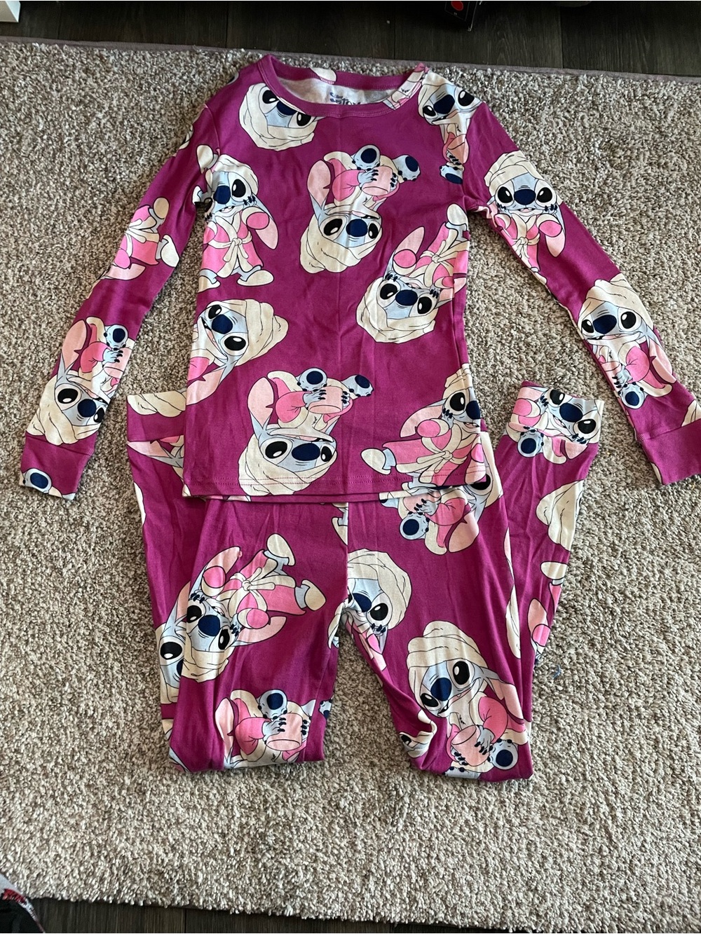 Disney Stitch Girls Pink Pajama Set Size 10 Like New